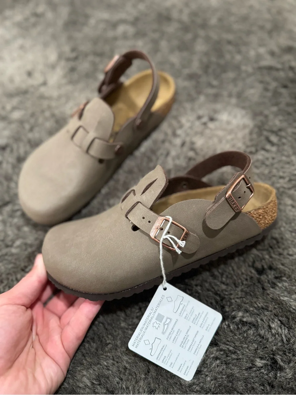 Birkenstock Kids Taupe Brown Suede Clogs with Backstrap